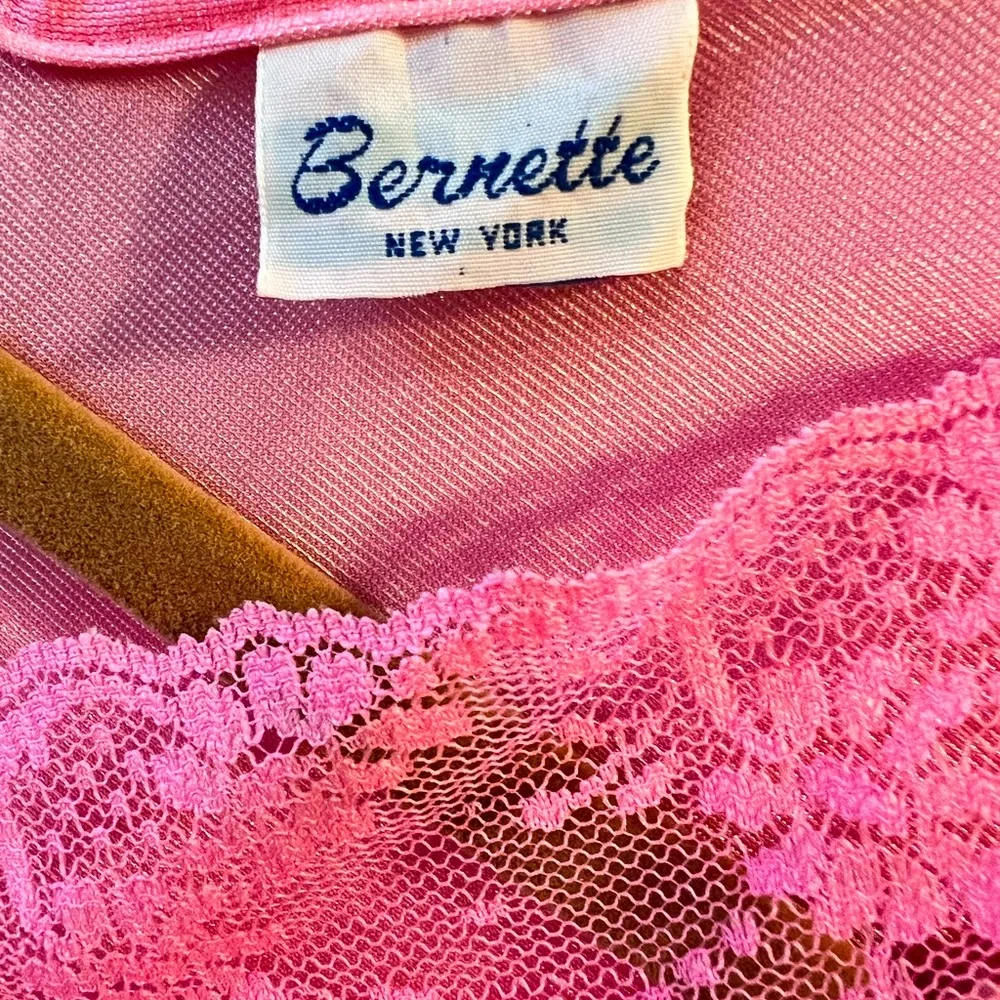 Beautiful Vintage Vivid Coral Nylon and Lace Nightgown by Bernette.  Size = M